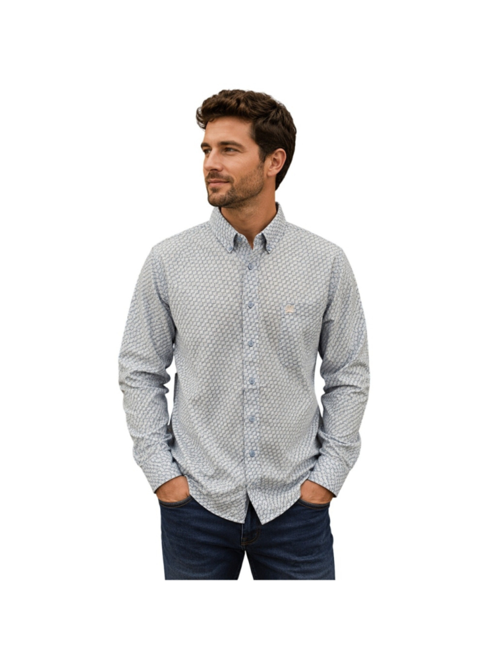 Cinch XL Tencel blend geometric western blue long sleeve button up EUC rodeo